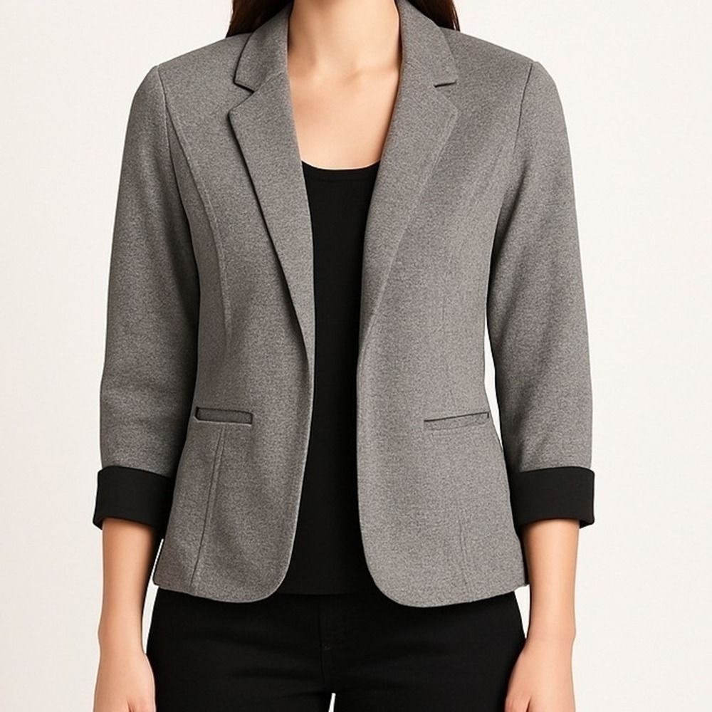 Skies Are Blue Womens Blazer Gray Knit Open Front 3/4 Sleeve Size Small